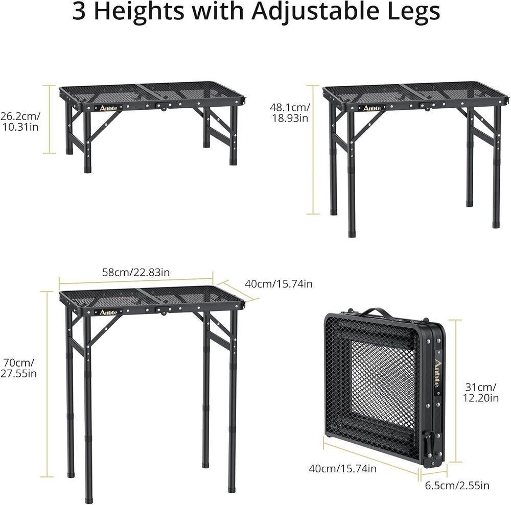 2 ft Folding Grill Table, Aluminum Camping Table 3 Heights Max 27.5"
