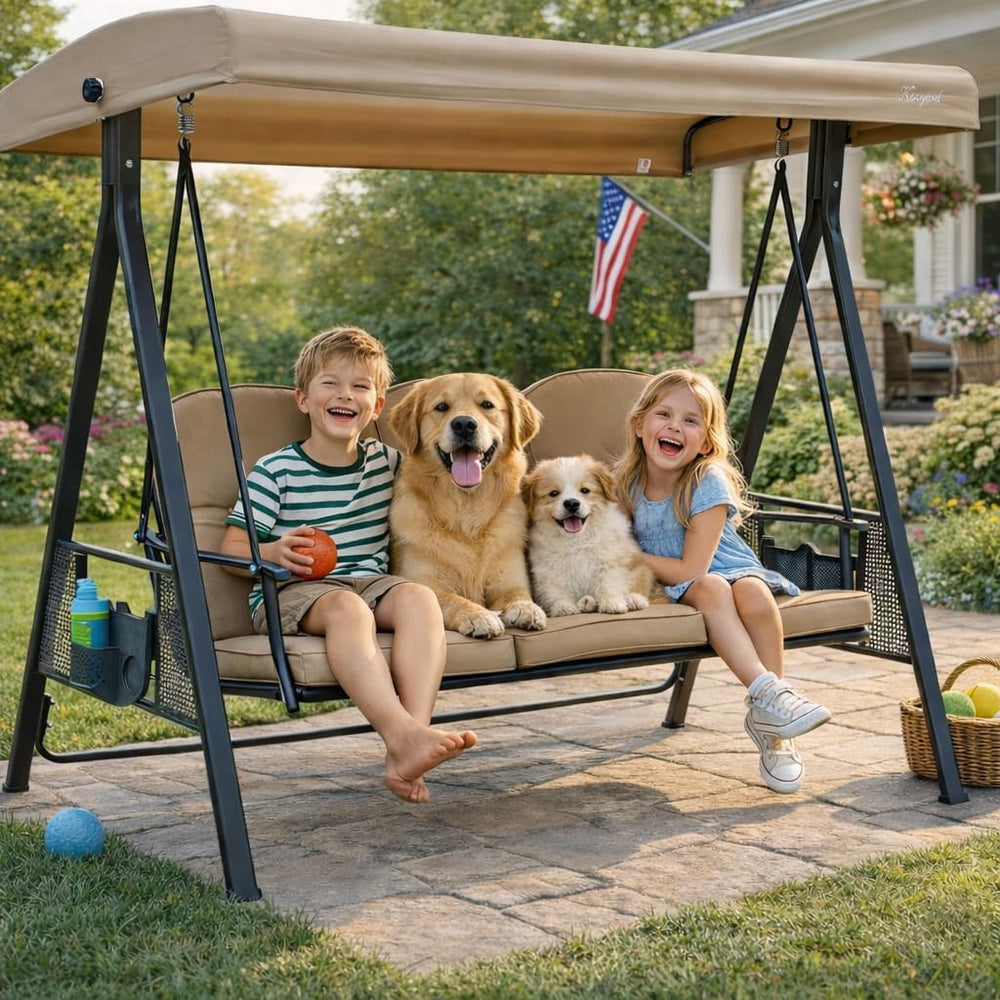 Kozyard Herbert Deluxe 3-Seat Patio Porch Swing Chair with Stand