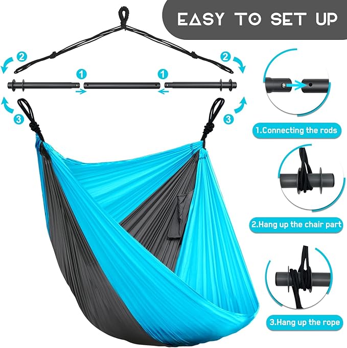 Hammock Chair, Hanging Chair for Outdoor Indoor, Large Lightweight Swing Chai...