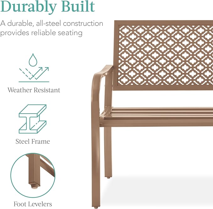 Best Choice Products Outdoor Bench 2-Person Metal Steel Benches Furniture for...
