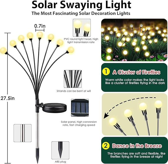 6-Pack Garden Solar Lights, 48 LED Solar Lights Outdoor for Garden Decor, Wat...
