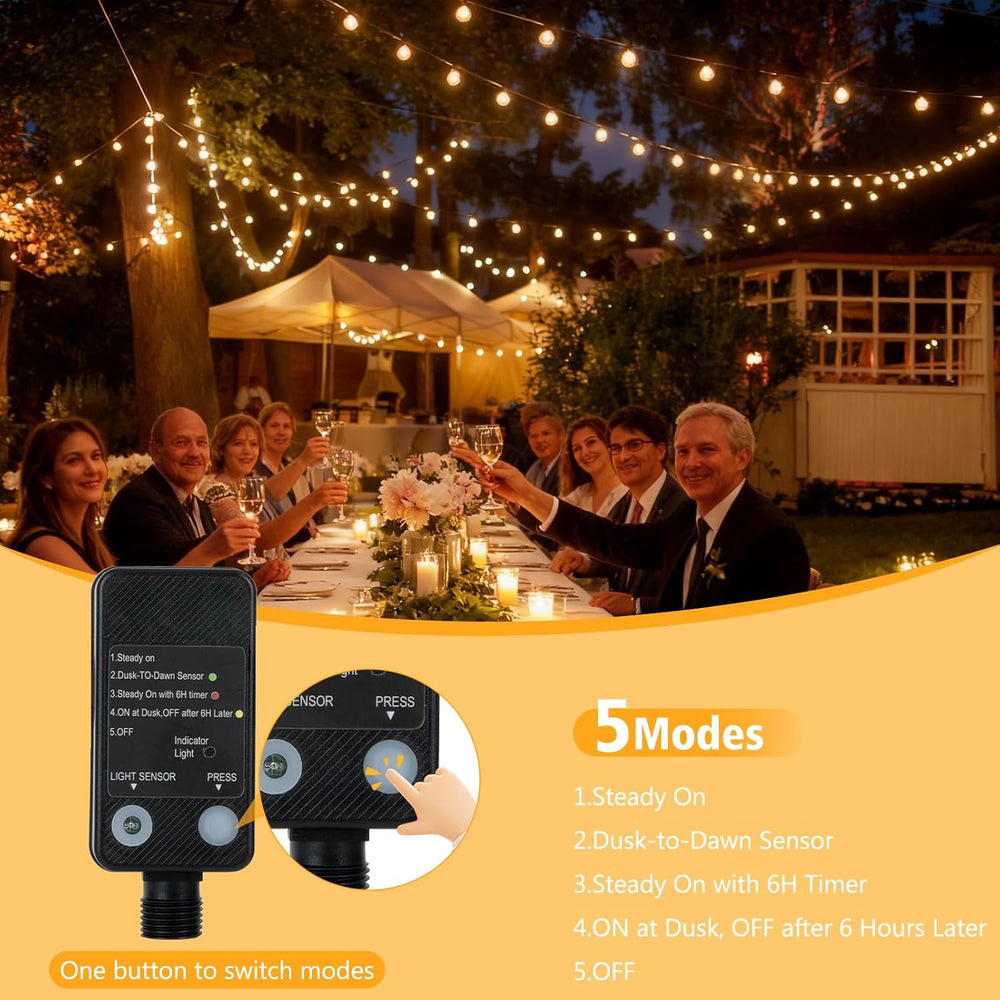 G40 LED Outdoor String Lights, 100FT LED Patio Lights with Light Sensor Timer...
