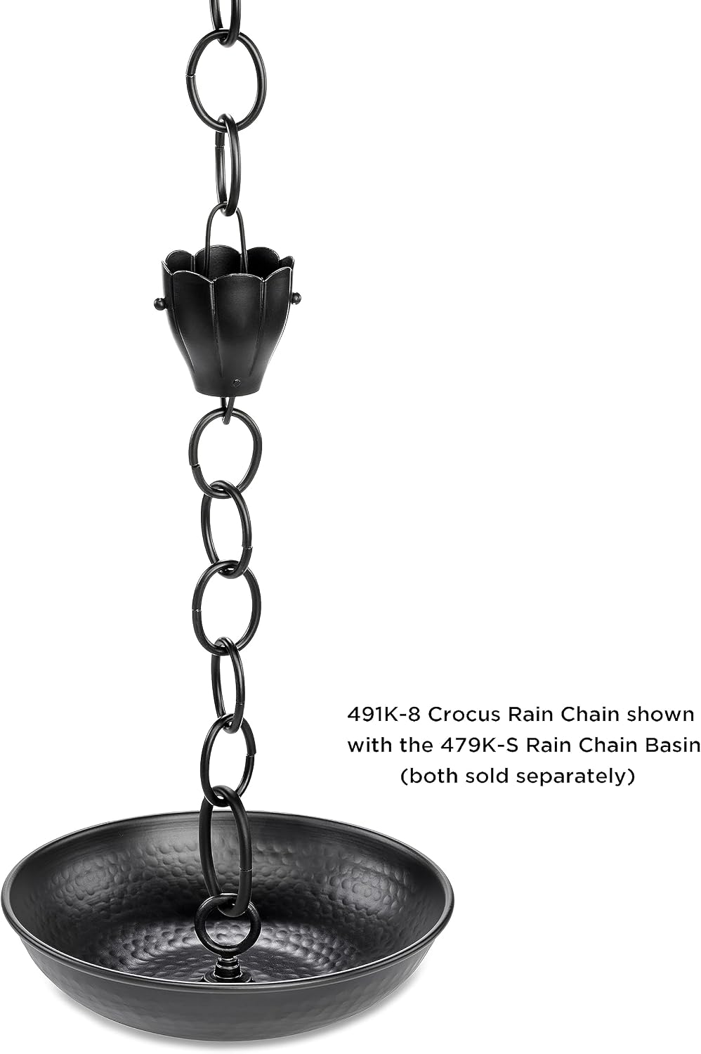 6 Cup Crocus Black Aluminum 8.5 ft. Rain Chain with Gutter Installation Clip ...