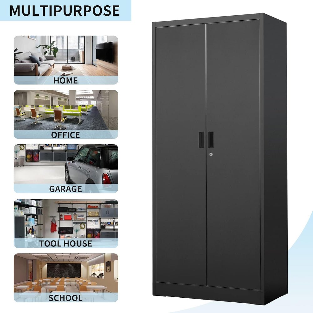 Metal Storage Cabinet, 71”H Metal Garage Cabinet with 5 Adjustable Shelves, L...