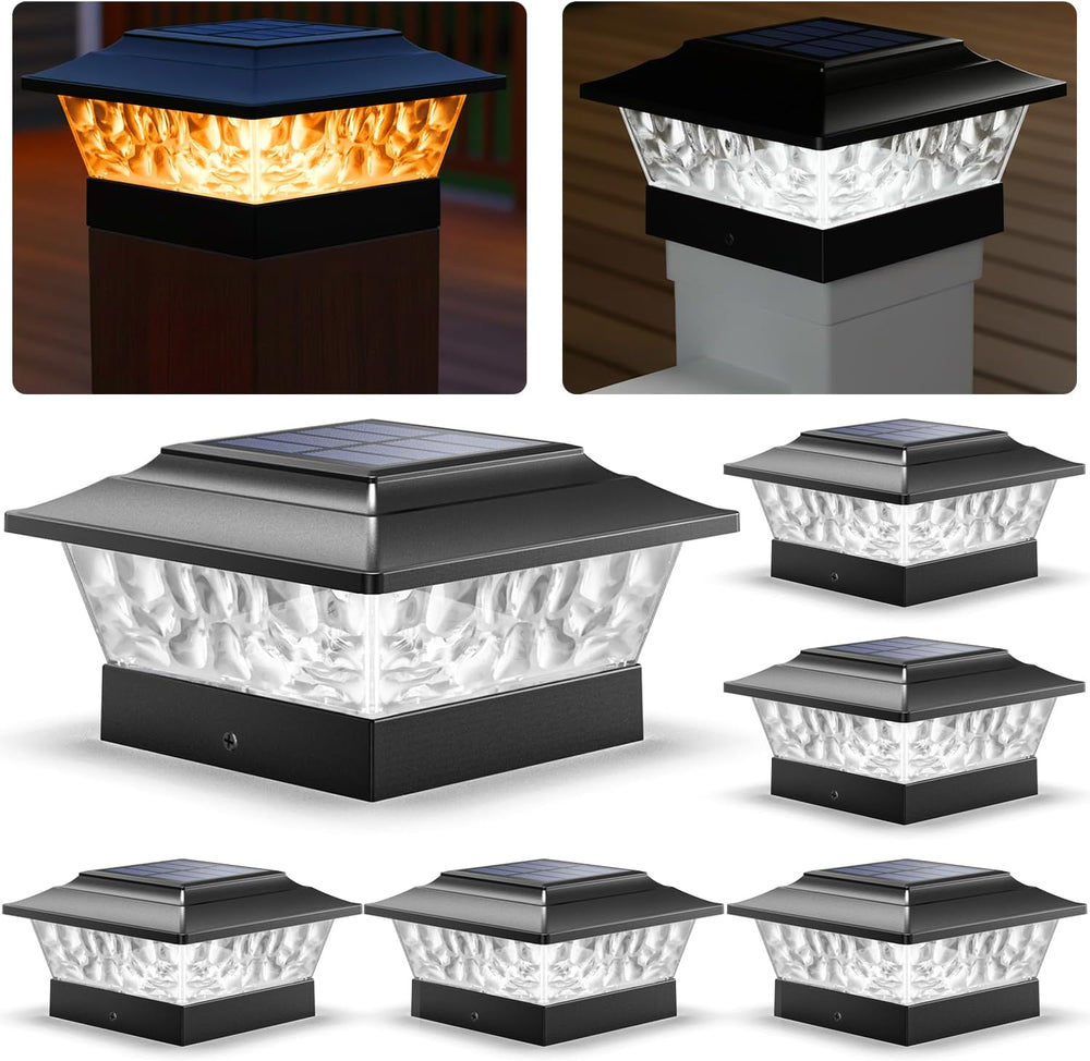 SIEDiNLAR Solar Post Cap Lights Outdoor 4 Modes 6 Pack, Black, Warm/White