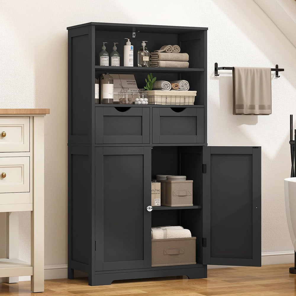 Iwell Tall Storage Cabinet, Black Storage Cabinet & Adjustable Shelves, B...