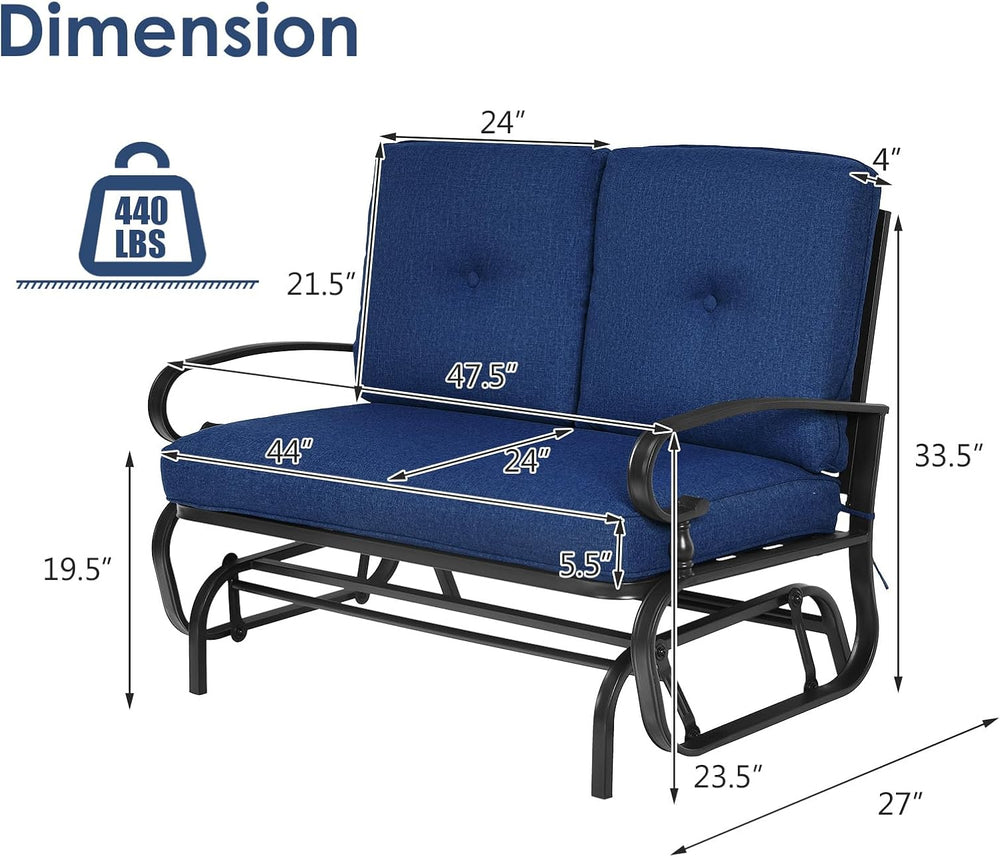 HAPPYGRILL Outdoor Swing Glider Bench Patio Loveseat Glider with Comfortable ...