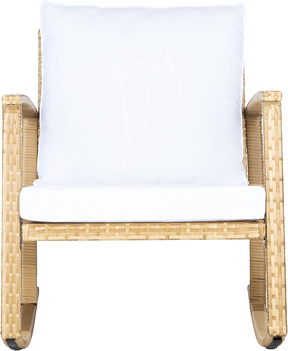 SAFAVIEH Outdoor Daire Wicker Rocking Chair, 14.4" Natural/White PAT7721D
