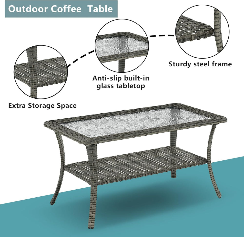 8 Pieces Outdoor Wicker Patio Furniture Set with Table High Back 6'' ...