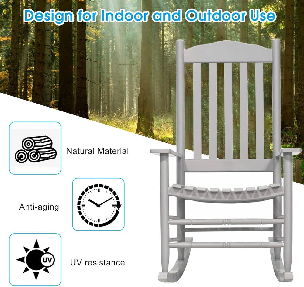 D&F Design Outdoor Rocking Rocker, Wood Rocking Chair with High Back and ...