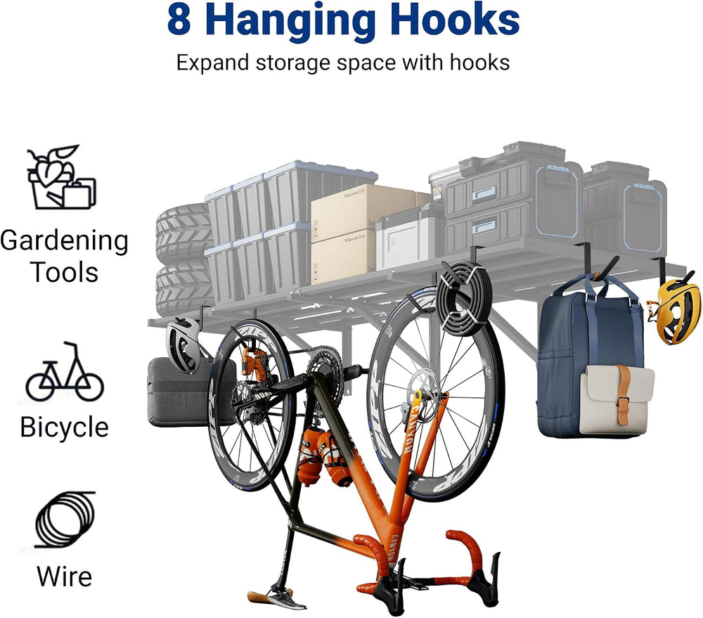 FLEXIMOUNTS 2-Pack 2x6ft Garage Shelving Wall Mounted, 8 Hooks, 1200lbs