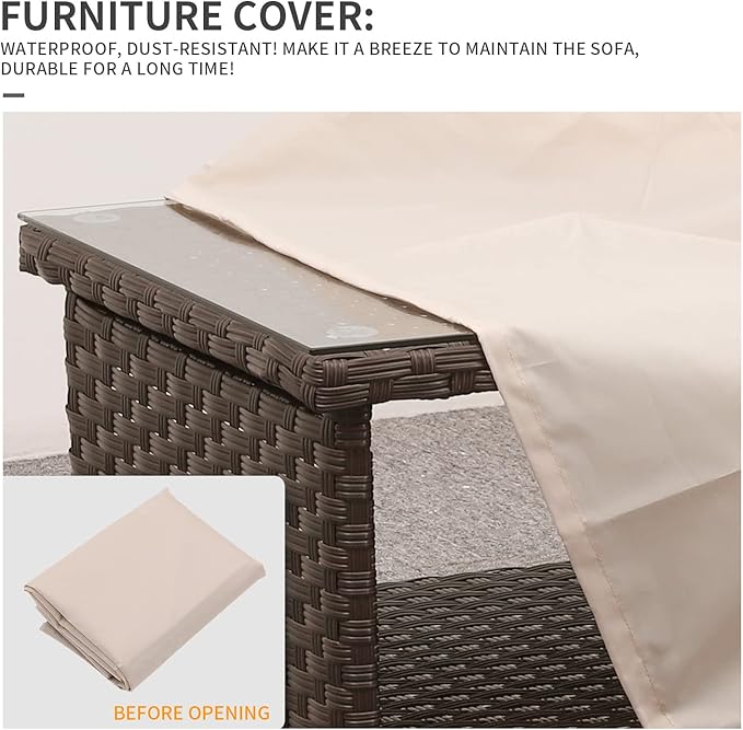 Outdoor Wicker Coffee Table Patio Furniture Garden Rattan 2-Layer Glass Table...