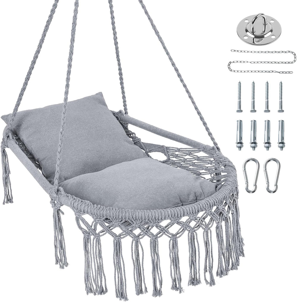 Happygrill Macrame Swing Chair with 2 Removable Cushions