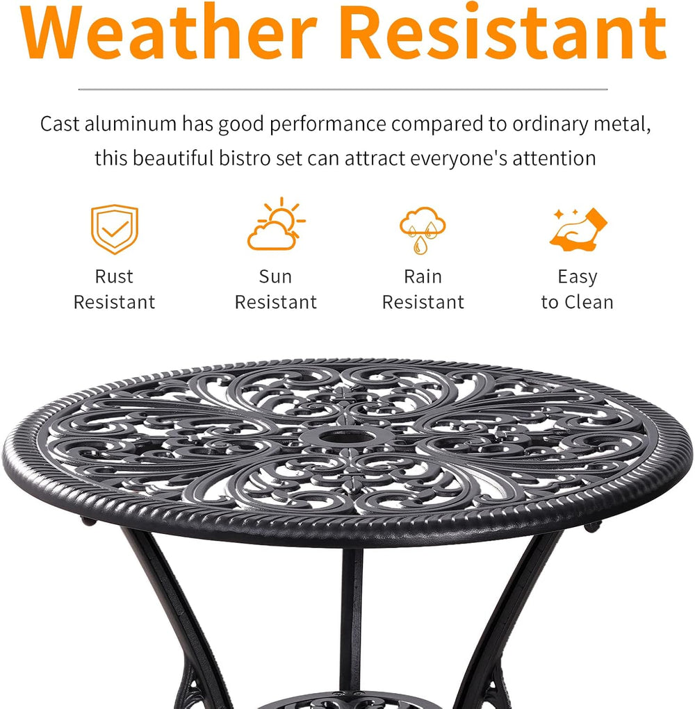 Outdoor Bistro Set 3 Piece Patio Bistro Set, Cast Aluminum Bistro Table and C...