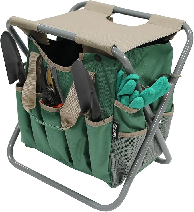 MDSTOP Folding Gardening Stool with Detachable Storage Tote Bag, Gardening To...