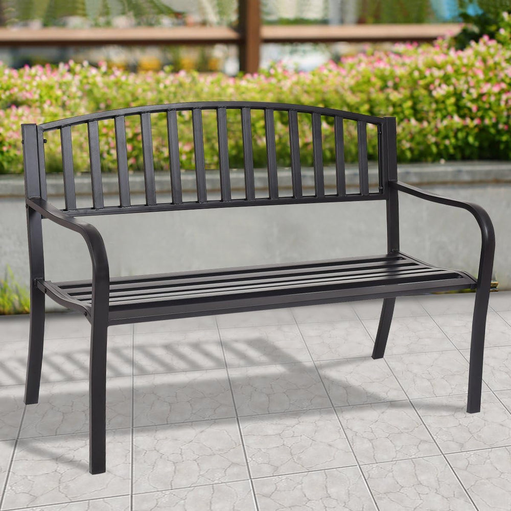 GIANTEX Outdoor Bench, 50” Patio Garden Bench with Steel Frame, Slat Design, ...