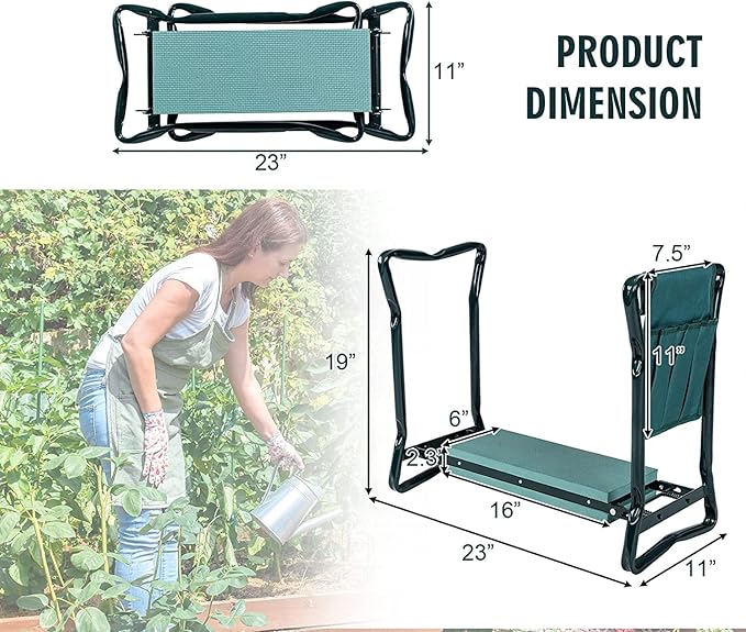 2-in-1 Garden Kneeler & Seat, Folding Seat w/EVA Foam Kneeling Pad & ...