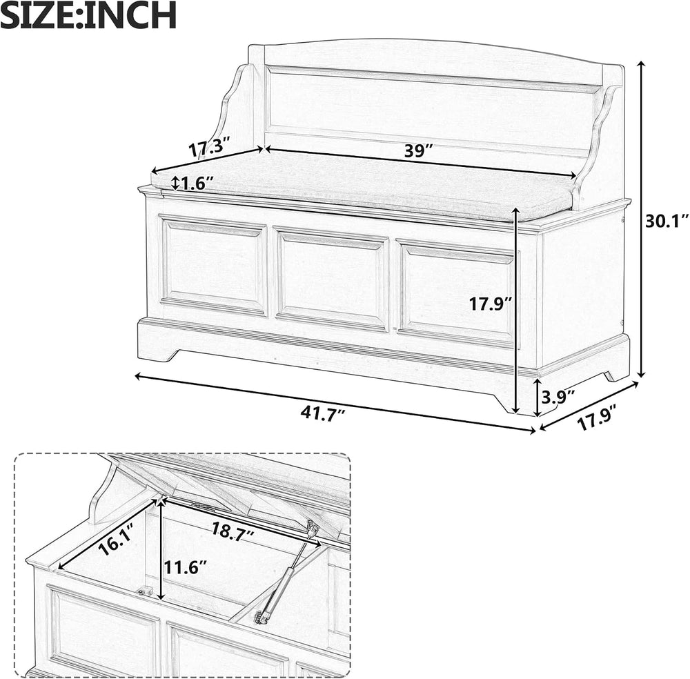 LUMISOL Farmhouse Storage Bench, Entryway Shoe Bench with Cushion and Hidden ...