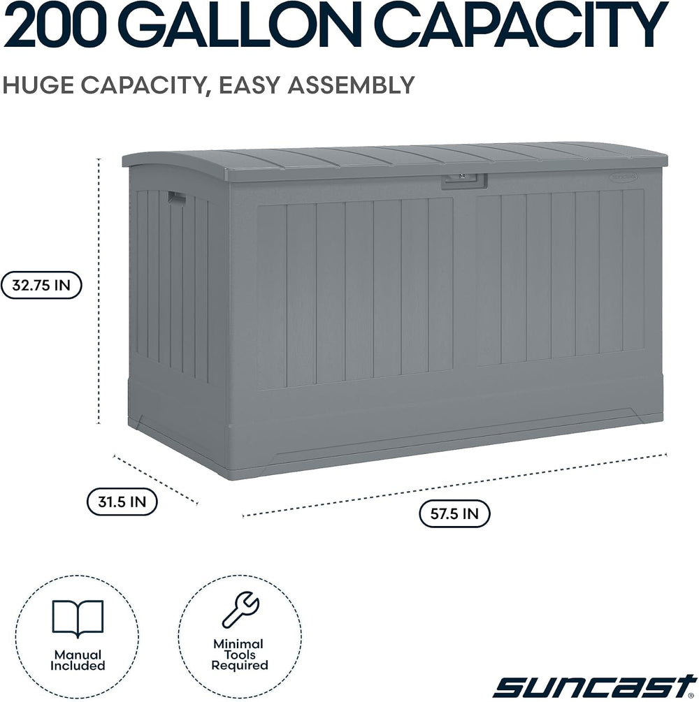 Suncast XL Deck Box, 200 Gal, All Weather, Pad-Lockable Lid, Dove Gray