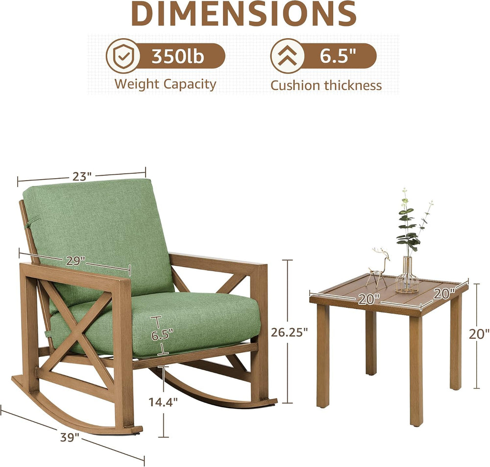 NATURAL EXPRESSIONS 3 Piece Patio Rocking Bistro Set, 6.5'' Thick Cus...