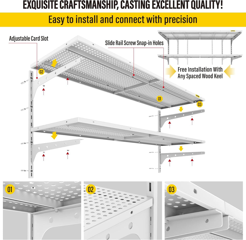 1pack×2 Tier 1.3x4ft Garage Shelving Wall Mounted, 260lbs Load Capacity,15.6x...