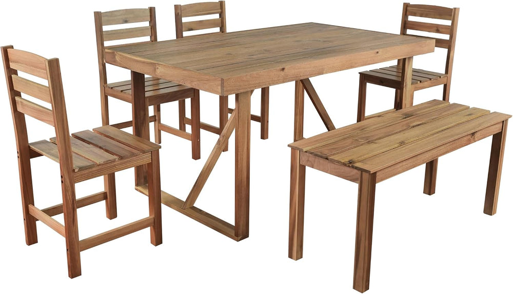 RuiSiSi Outdoor Dining Table Set for 6, Acacia Wood Patio Dining Set with Ben...