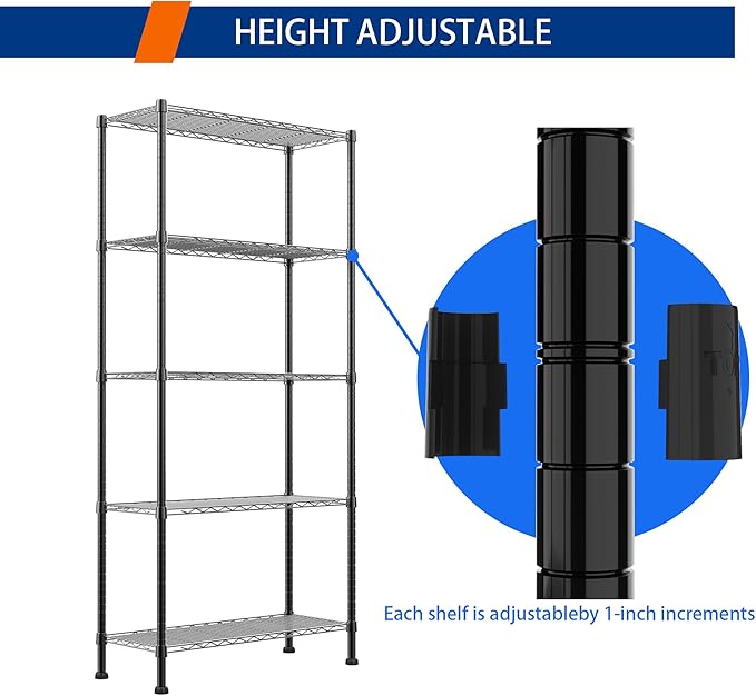 REGILLER 5-Wire Shelving Metal Storage Rack Adjustable Shelves,Standing Stora...