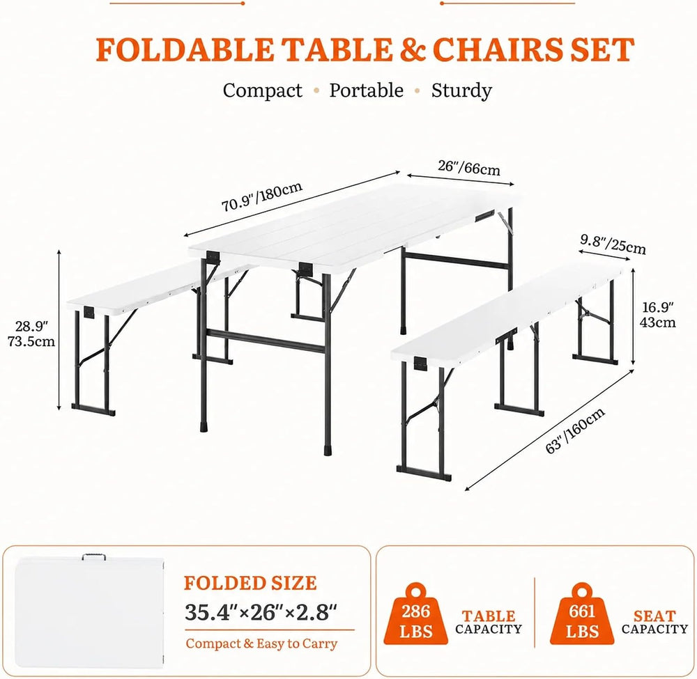 DWVO 6ft Folding Picnic Table with Benches, Portable Picnic Table Set