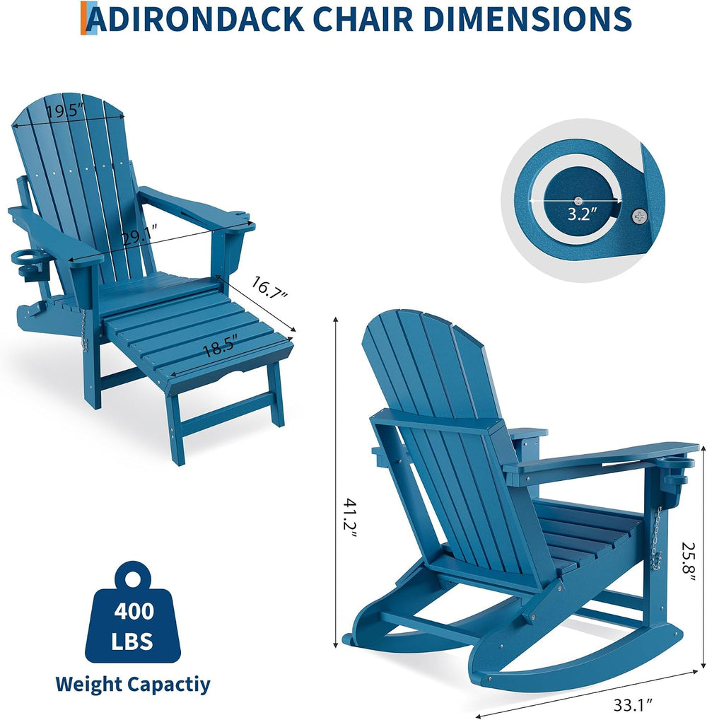 Rocking Adirondack Chairs, Folding Adirondack Rocking Chair With Footrest, Ad...