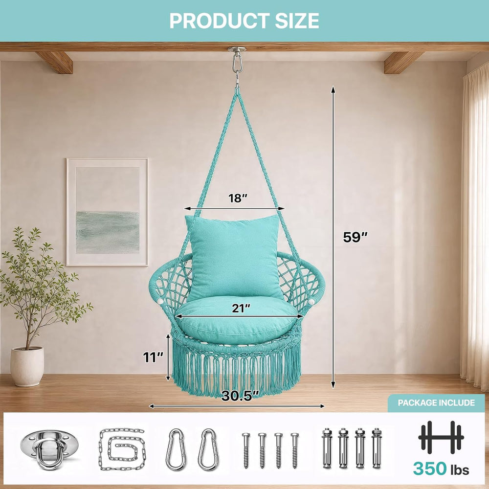 Athena Collection Macrame Hammock Chair with Mounting Hardware Kit, Green