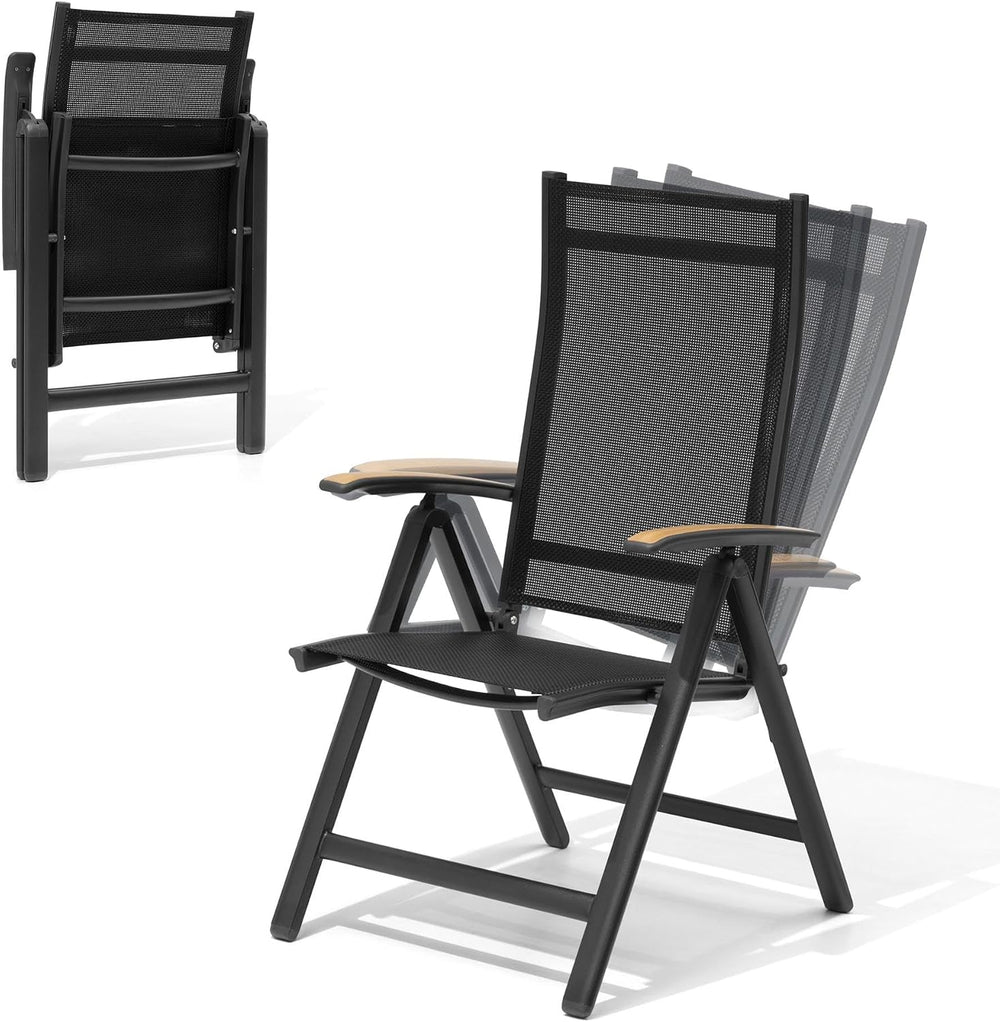 Folding Patio Chairs Set of 2, Aluminum High Back Outdoor Recliners