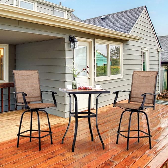 PHI VILLA 3 PCS Patio Swivel Bar Set Outdoor Furniture Bar Height Bistro Set,...