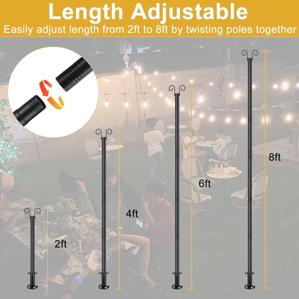String Light Poles for Outside Deck 2 Pack 8FTHeavy Duty Metal Garden Outdoor...
