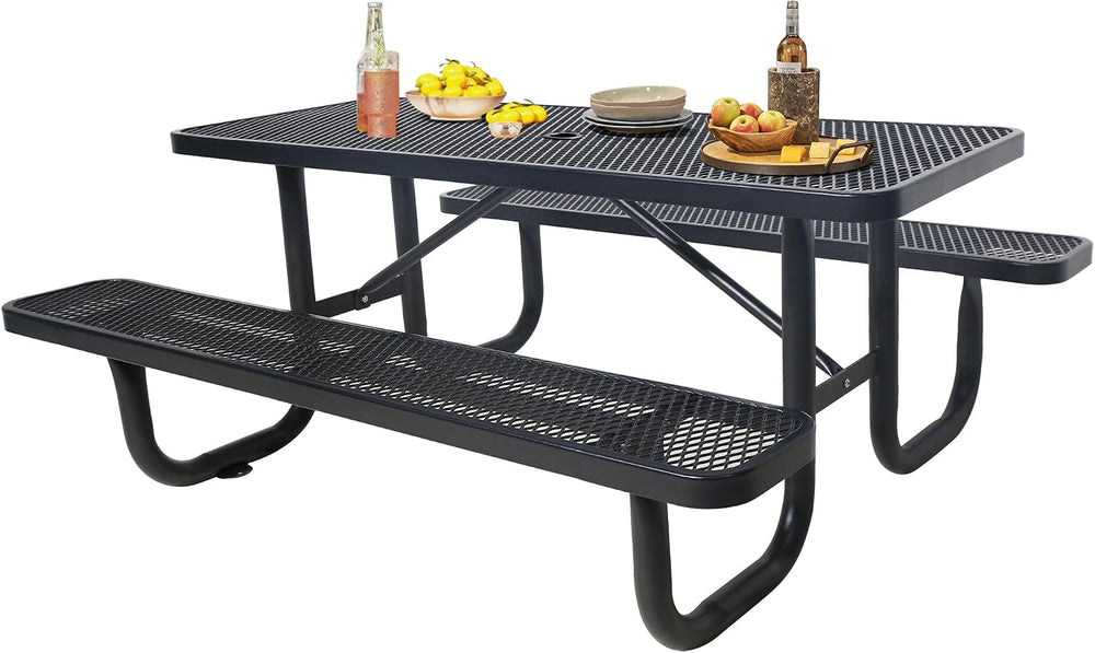 4FT Metal Picnic Tables for Outdoors, Commercial Rectangular Picnic Table and...