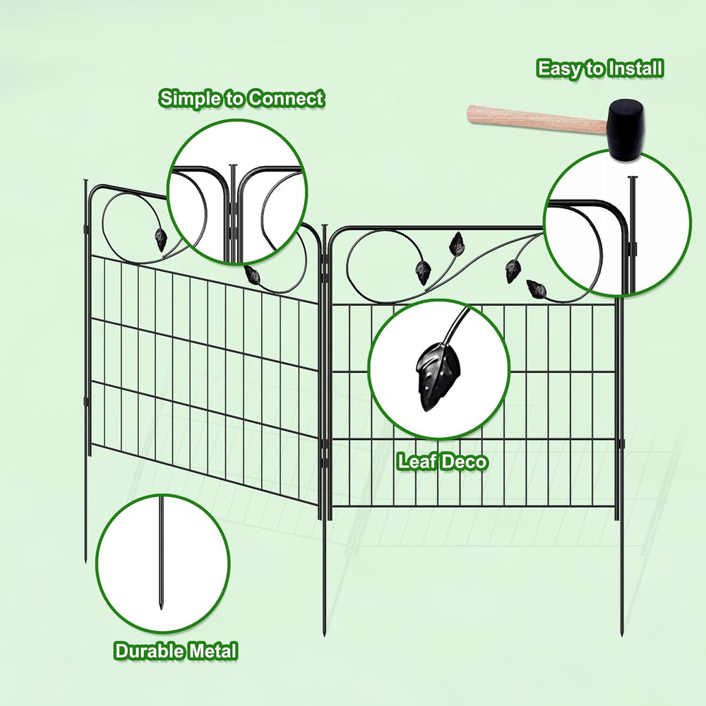 Decorative Metal Garden Fence 24in(H)X10ft(L) 5 Panels Black Garden Fencing