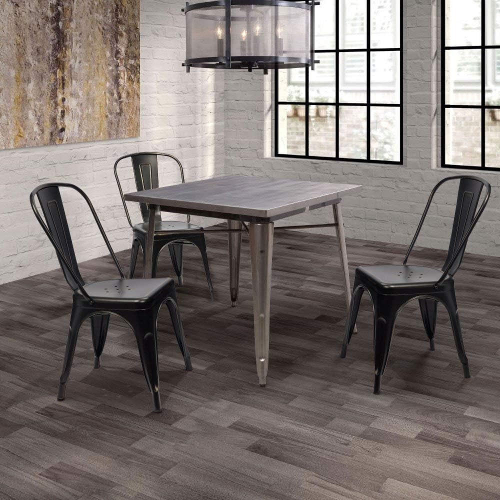 Furmax Metal Dining Chair Indoor Outdoor Use Stackable Chic Side Classic Trat...