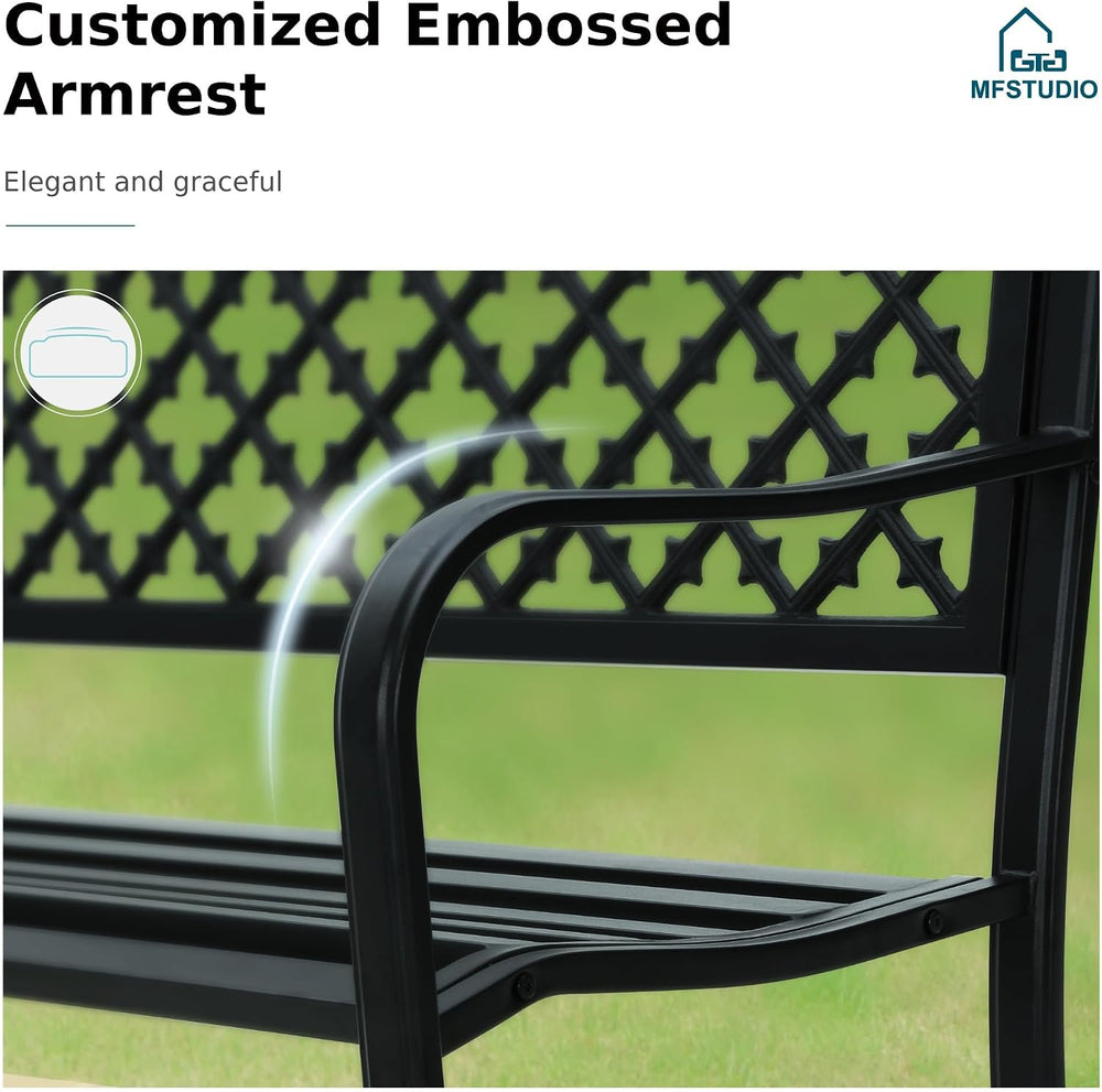 MFSTUDIO Outdoor Metal Bench Set of 2, 50" Black Outdoor Metal Garden Be...