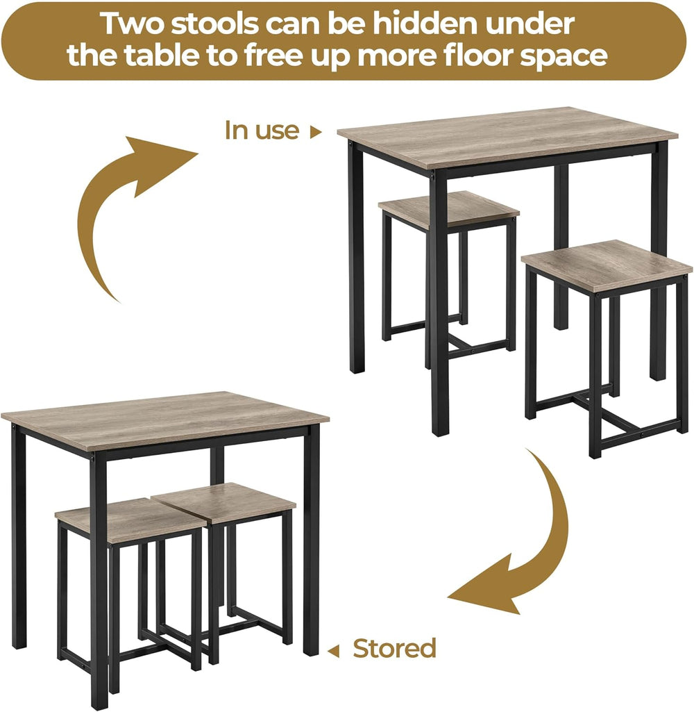 Yaheetech Small Table and Chairs, Space Saving Dining Table Set for 2, Gray
