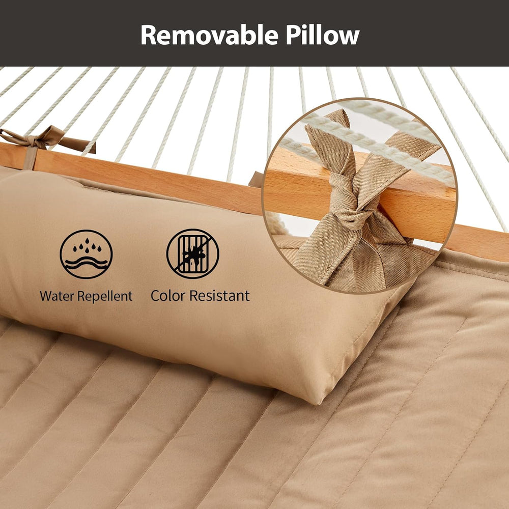 Double Rope Hammock with Spreader Bars Removable Quilted Pad, Pillow