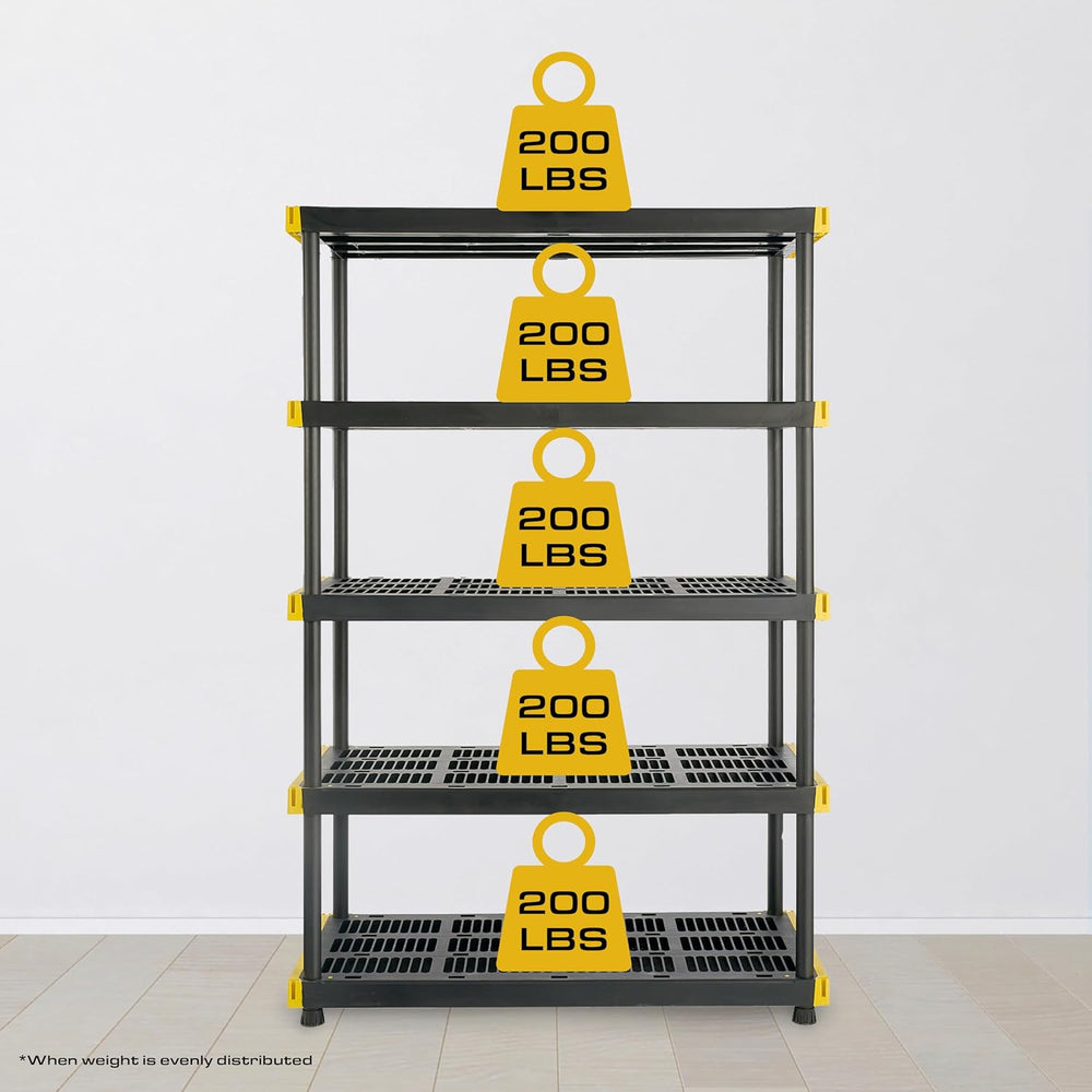 CX 5-Tier Heavy Duty Plastic Storage Shelves for Garage Organization