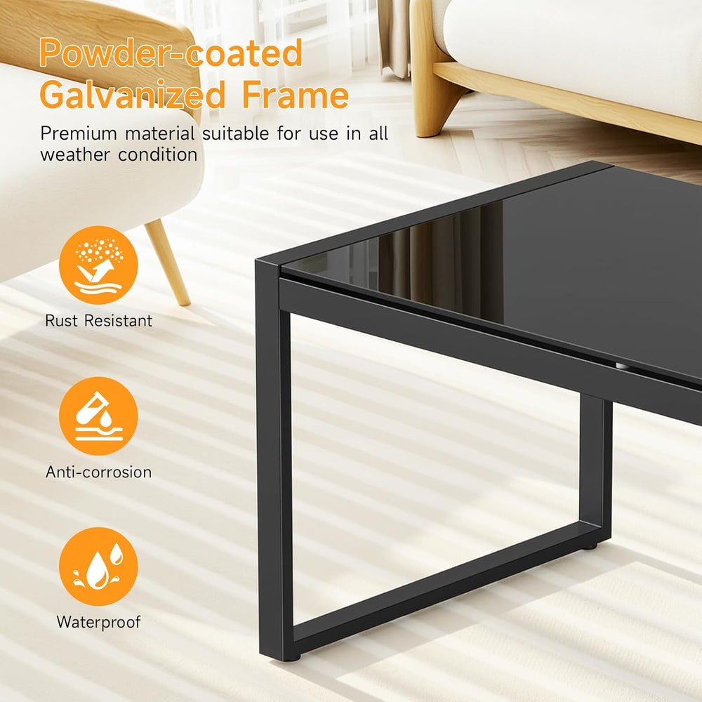 Rectangle Coffee Table with Tempered Glass Desktop, Black