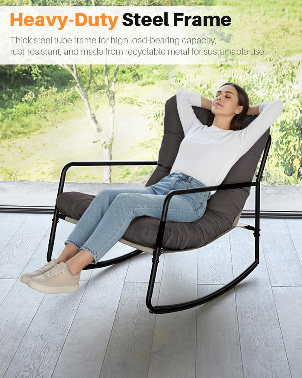 Outdoor Rocking Chair, Metal Patio Rocking Chair, Indoor Rocking Chair with C...