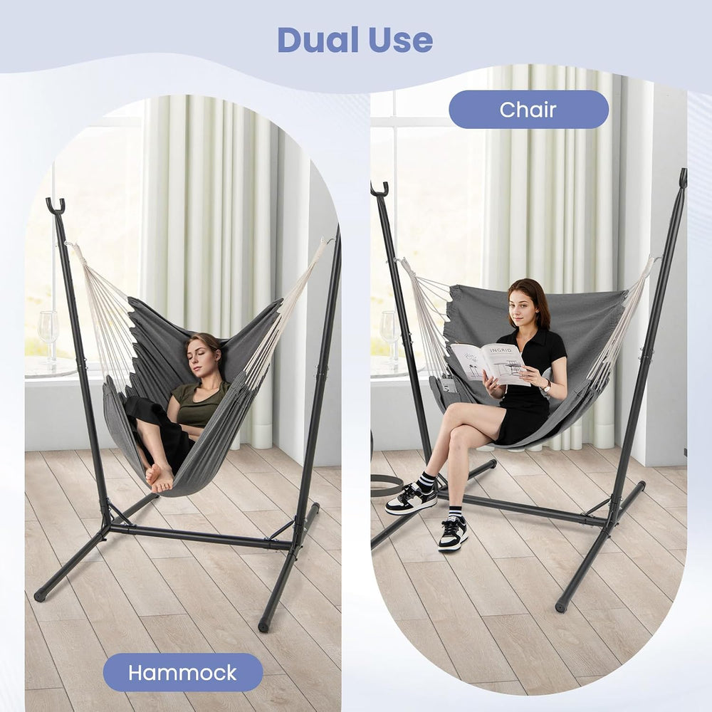 Tangkula Adjustable Hammock Chair with Stand, Sturdy Swing Chair with 6 Adjus...