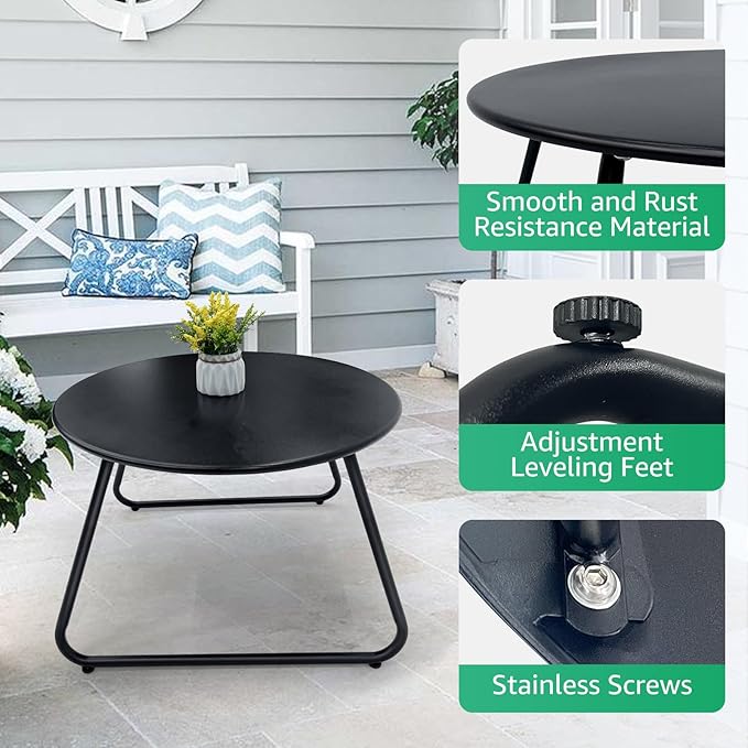 Patio Outdoor Coffee Table Set of 2, Weather Resistant Steel Round End Tables...