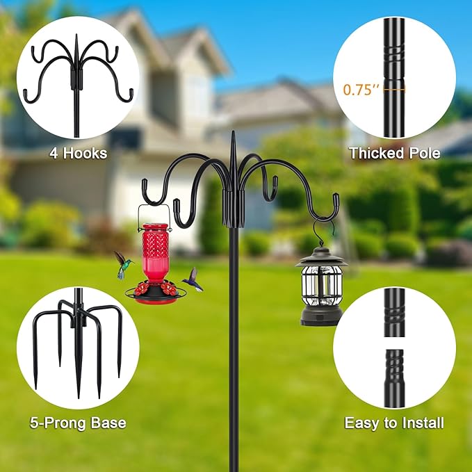 FEED GARDEN 76 Inch Four Shepherd Hooks for Outdoor,Bird Feeder Pole with 5 P...