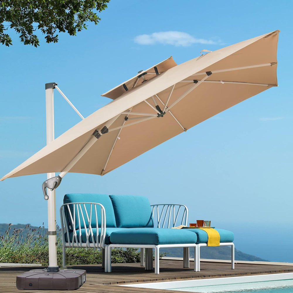 Cantilever Patio Umbrella with Cross Base and Cover Included - 360° Rotation ...