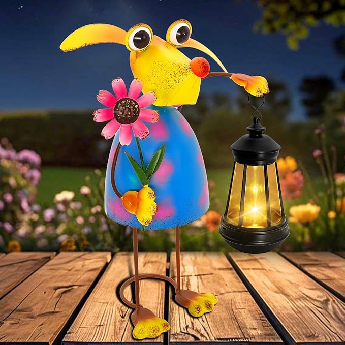 Garden Decor Dog Solar Statues, Unique Garden Statues Dog with Solar Lantern ...