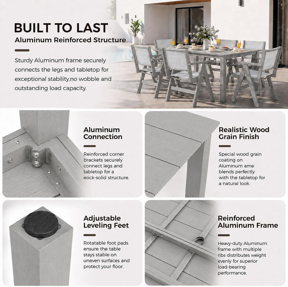 Outdoor Dining Table Set, 7 Piece HDPE Patio Set with Aluminum Dining Table &...