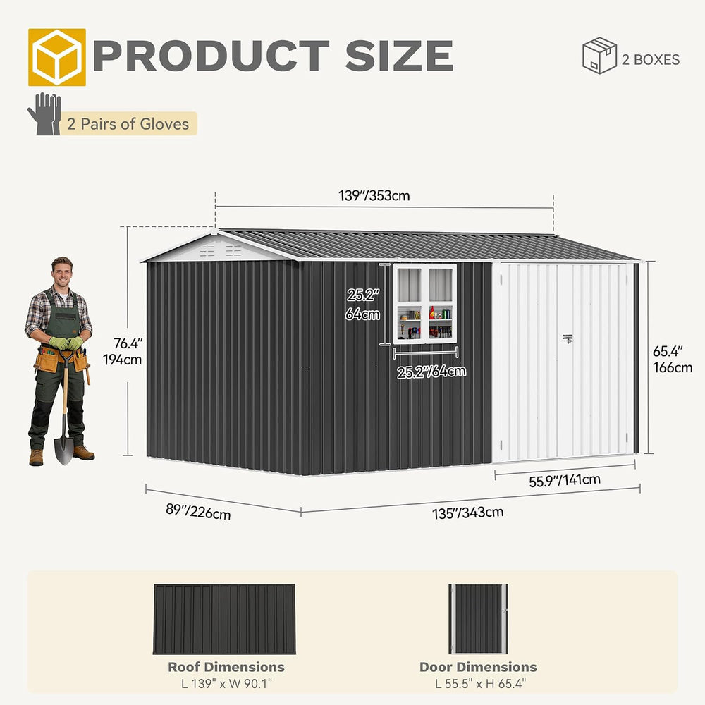 DWVO 12x8ft Large Outdoor Storage Shed with Window & Lockable Doors