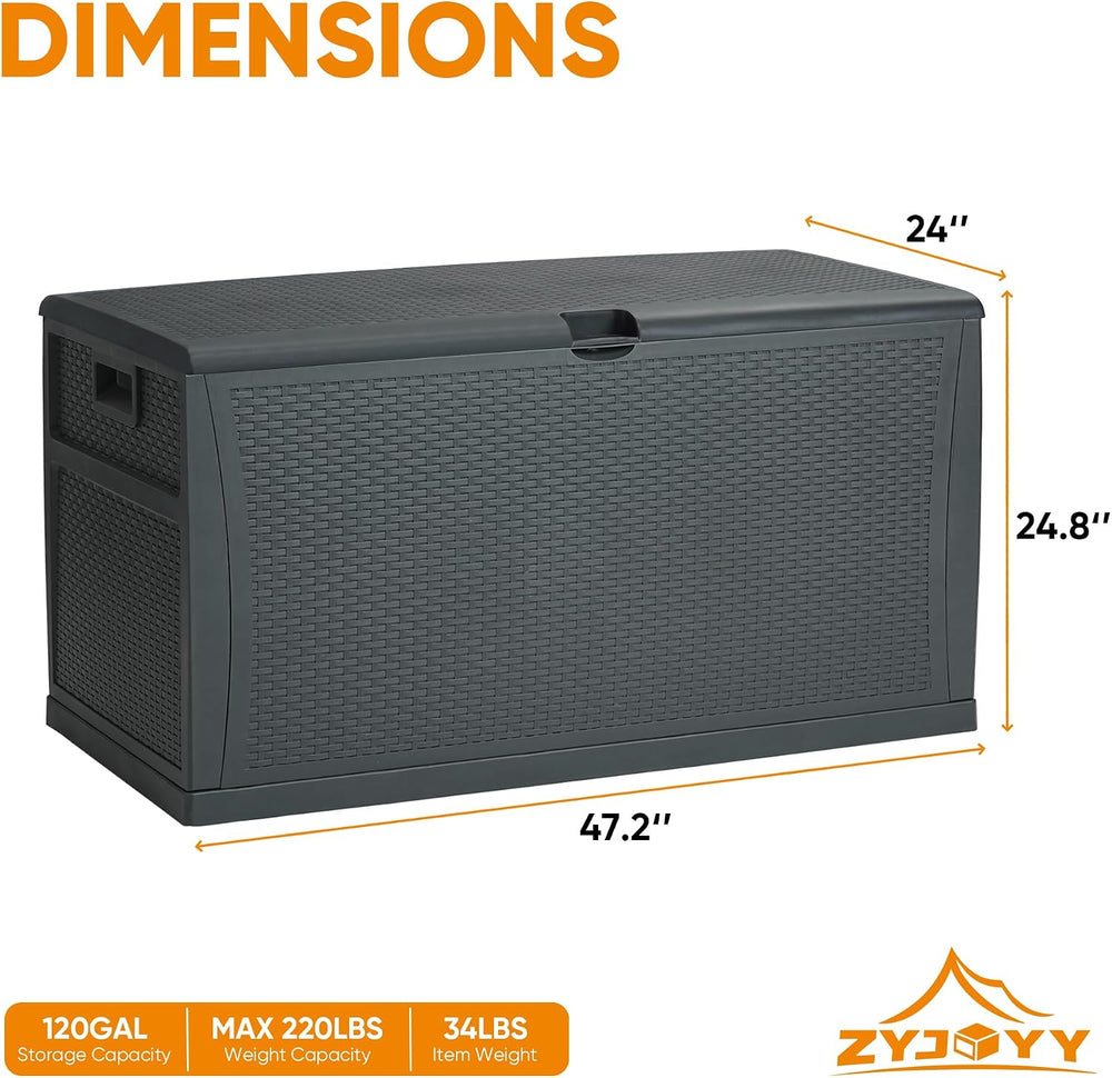 ZYJOYY 100 Gallon Resin Deck Box Waterproof Outdoor Storage Box
